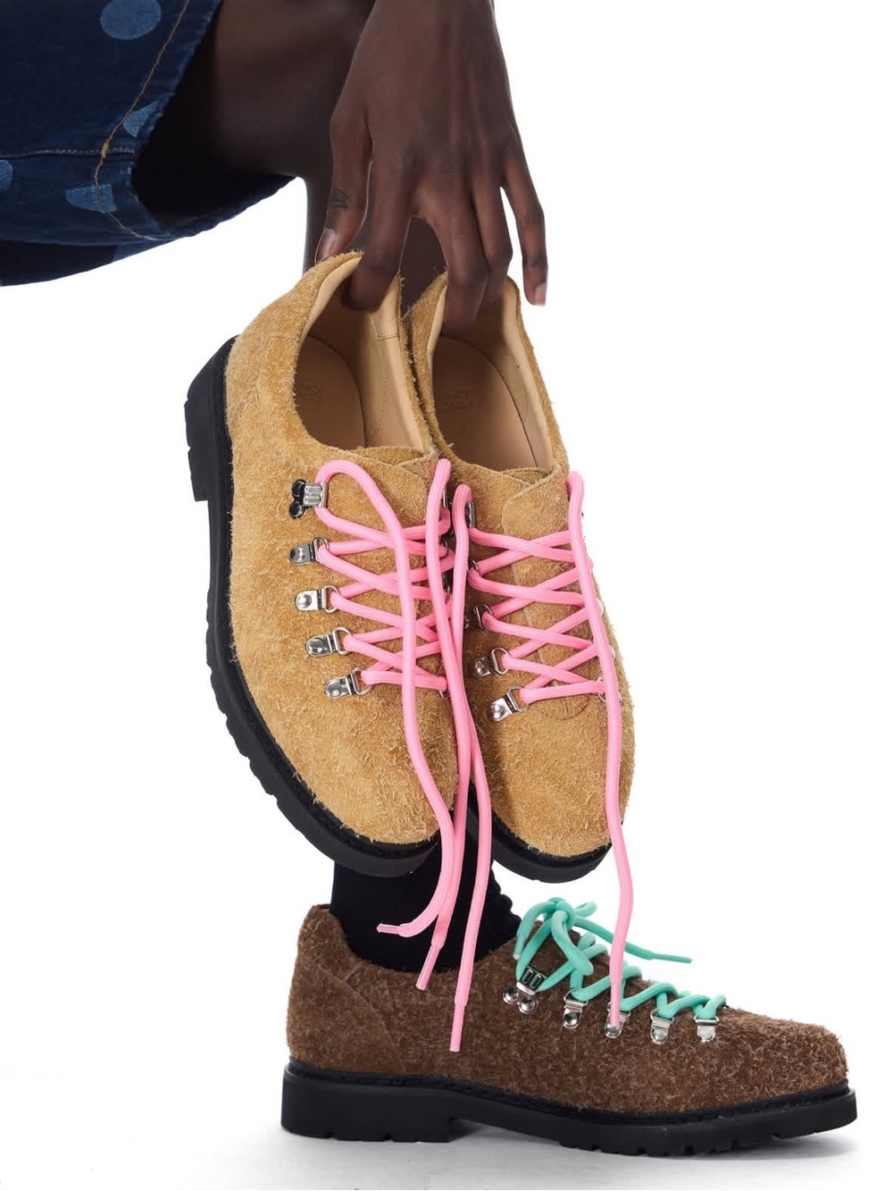 Cricle Cage Mountain Derby Shoes in Khaki Pink Hiking Boot Gorpcore Leather Low
